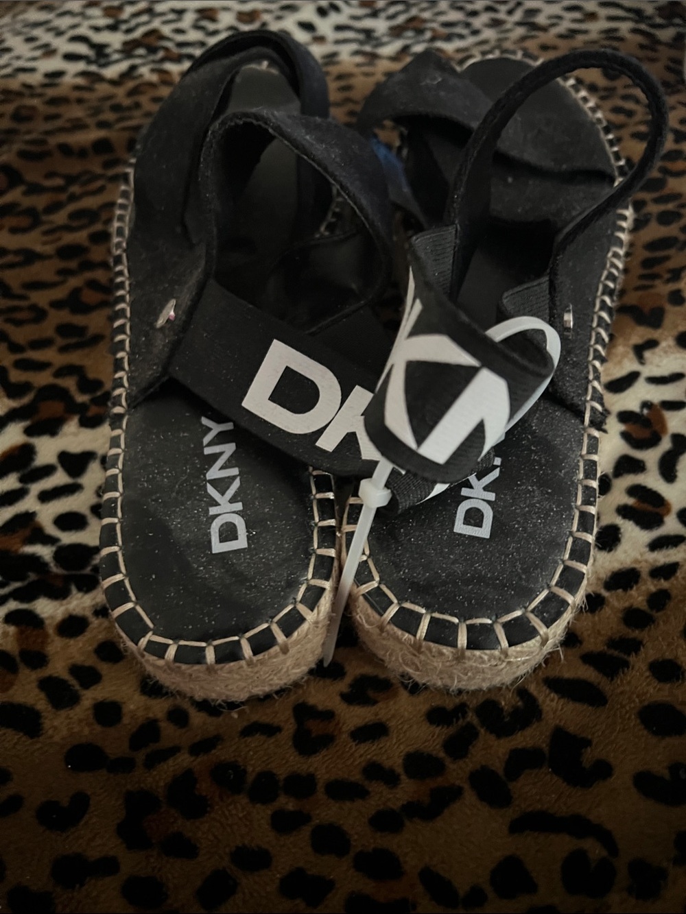 DKNY Black Logo Strap Espadrille Sandals